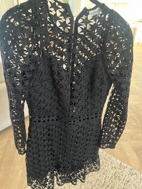 Karina Grimaldi Black Crochet Long-Sleeve Mini Dress